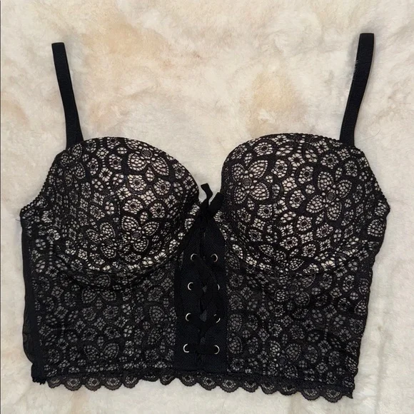 Victoria’s Secret Padded Demi Bustier Bra Top Black Lace Women’s 36B - Picture 4 of 15